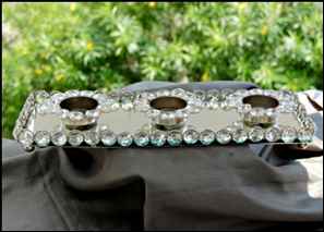 Glass Crystal, Metal Tray with 3 Diya